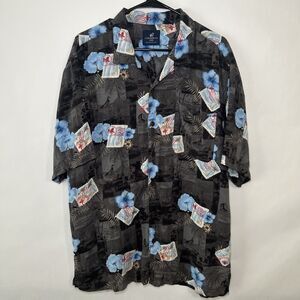 Caribbean Joe Hawaiian Shirt Mens Size XL Gray Blue Tropical Floral 100% Rayon